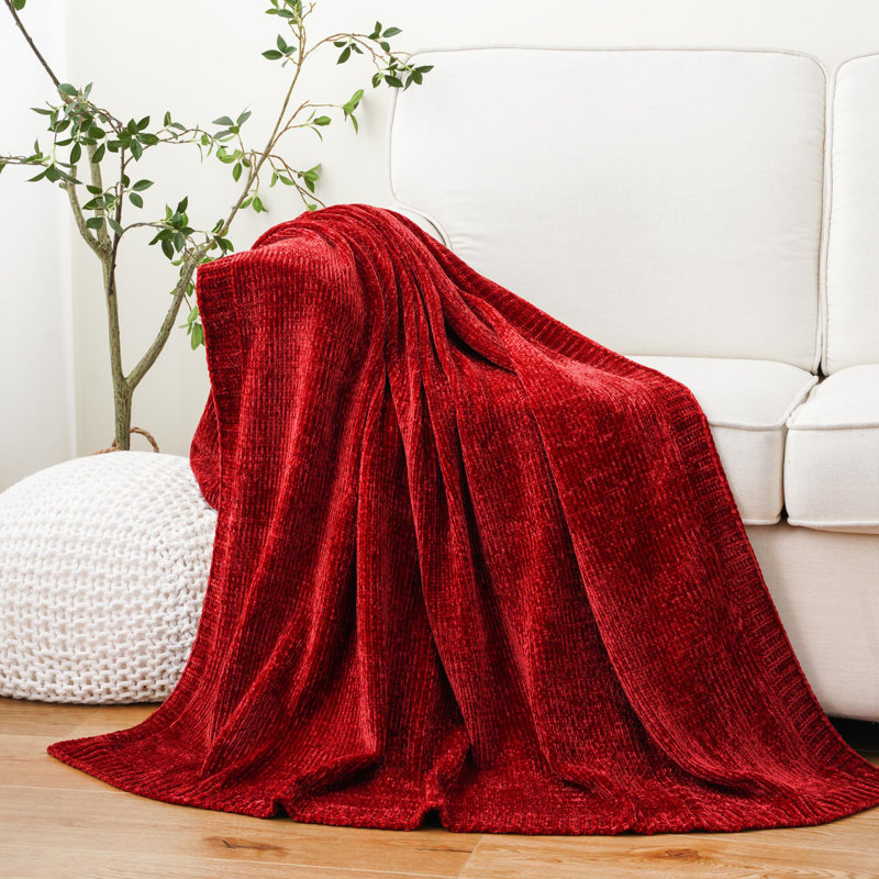 Jeté en chenille pour canapé, douillette douillette pour canapé, 51 po x 67 po, Bourgogne