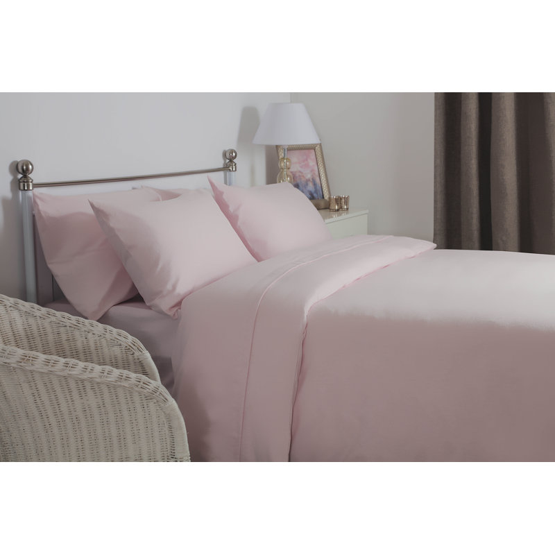 Cotton Solid Colour Duvet Cover Set with Pillowcases Included, Super King Duvet Cover + 2 Standard Pillowcases, Powder Pink