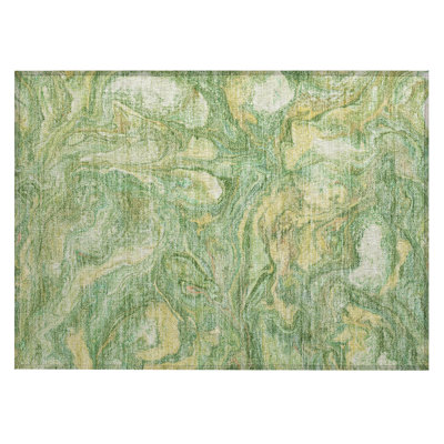 Machine Washable Indoor/Outdoor Xhevrie Green Rug