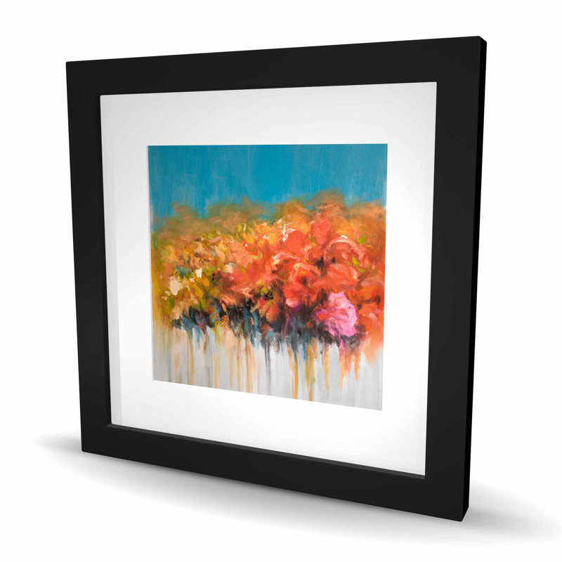 Ensemble de fleurs orange - reproduction encadrée pour la décoration intérieure, Black, 16" H x 16" W