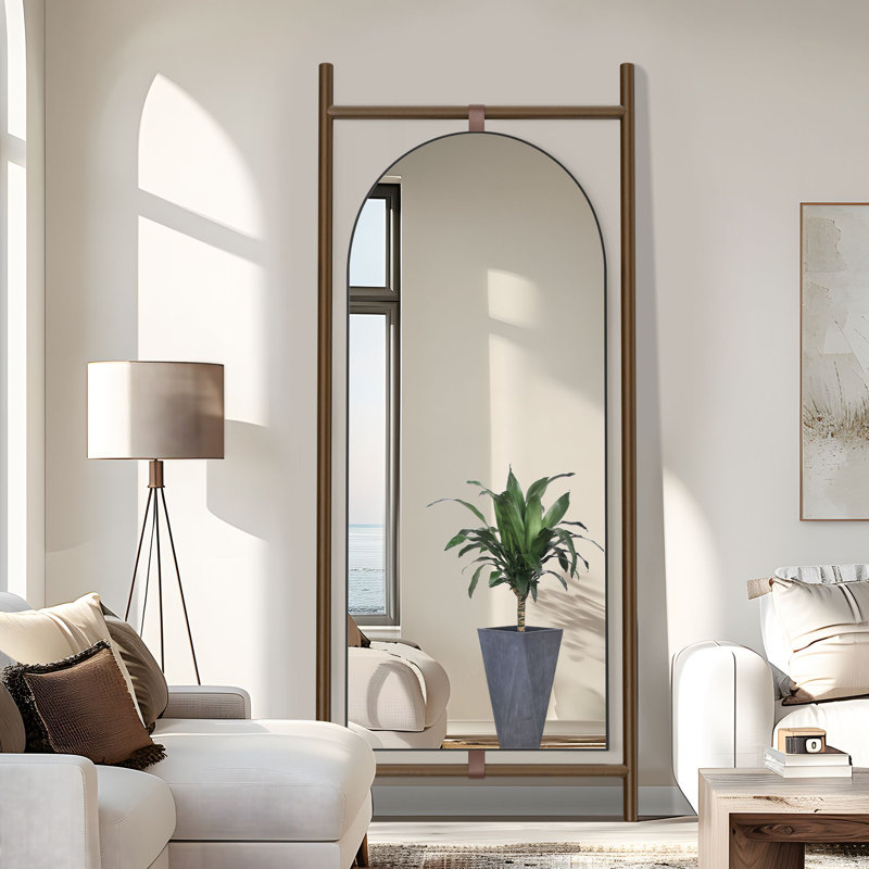 75H"×31"W Arch Full Length Mirror with Rectangle Wood Frame, Brown