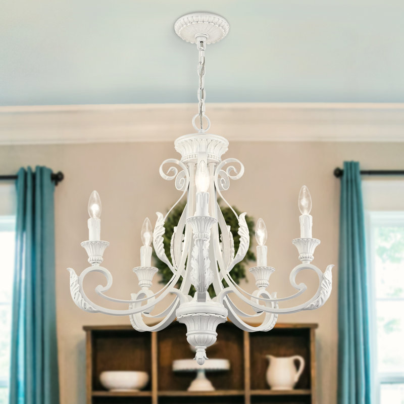 Lustre traditionnel à 5 lumières de style bougie Ruari, Blanc brillant