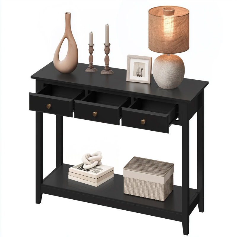 Console à 3 tiroirs L 42 po x l 13,5 po x H 31,5 po Aarika, Noir
