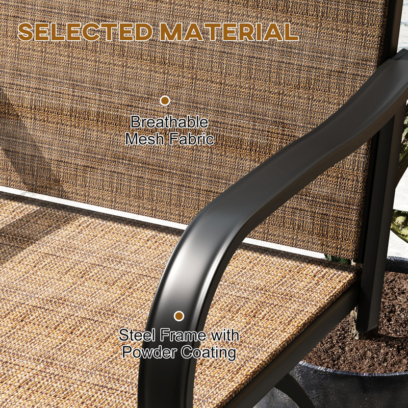 2pcs Balcony Bar Stools, 360° Swivel Armrest Chairs With High Mesh Fabric, Steel Frame For Poolside, Backyard, Tan Color Poolside Stools , , Fabric & Patio, Balcony, Backyard