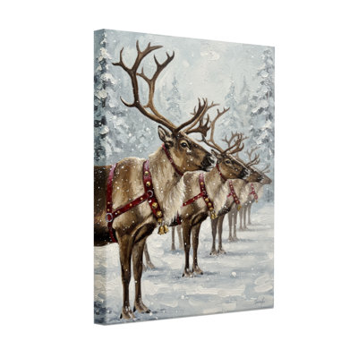 Ensemble de 3 reproductions d'art sur toile, "Christmas Reindeer In Winter Forest"