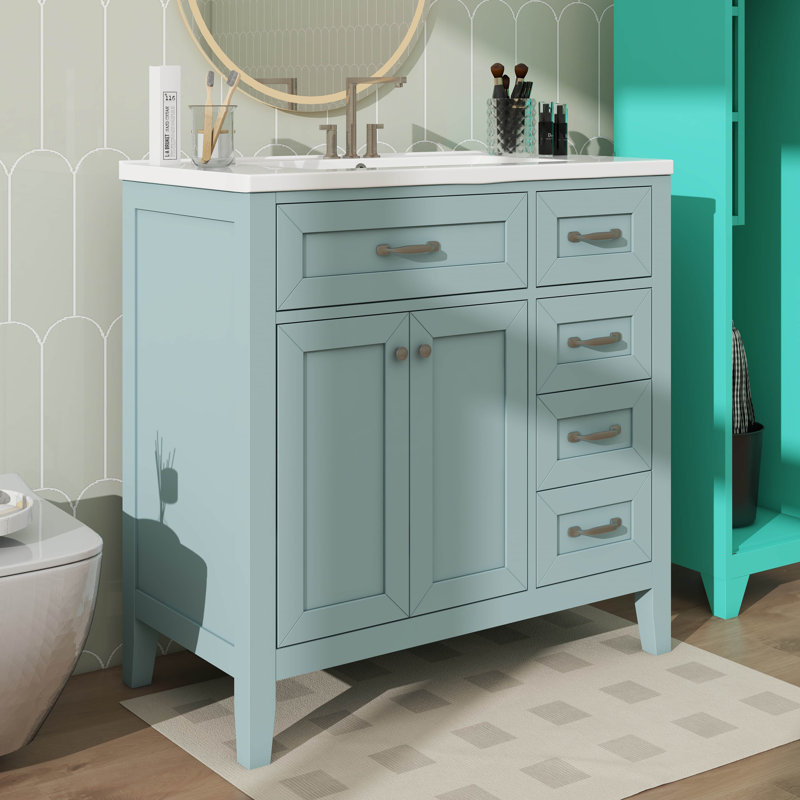 Meuble-lavabo simple 36 po avec tiroirs pratiques, Vert