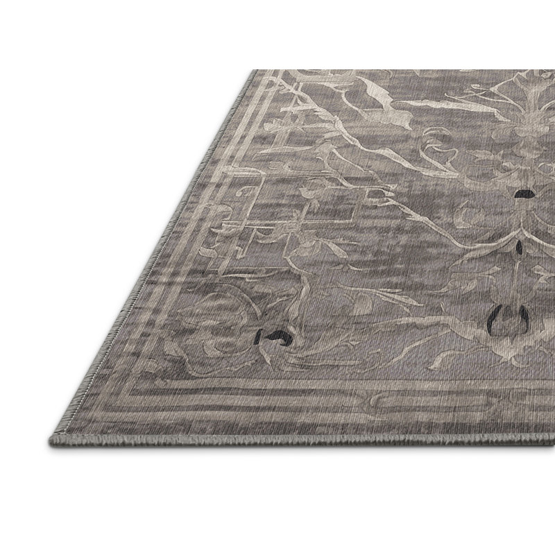 Tapis gris lavable à la machine, Carré 5 pi