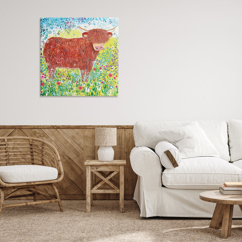 Toile fantaisiste Highland Cow, conception de Clare Tupper, H 24 po x l 24 po