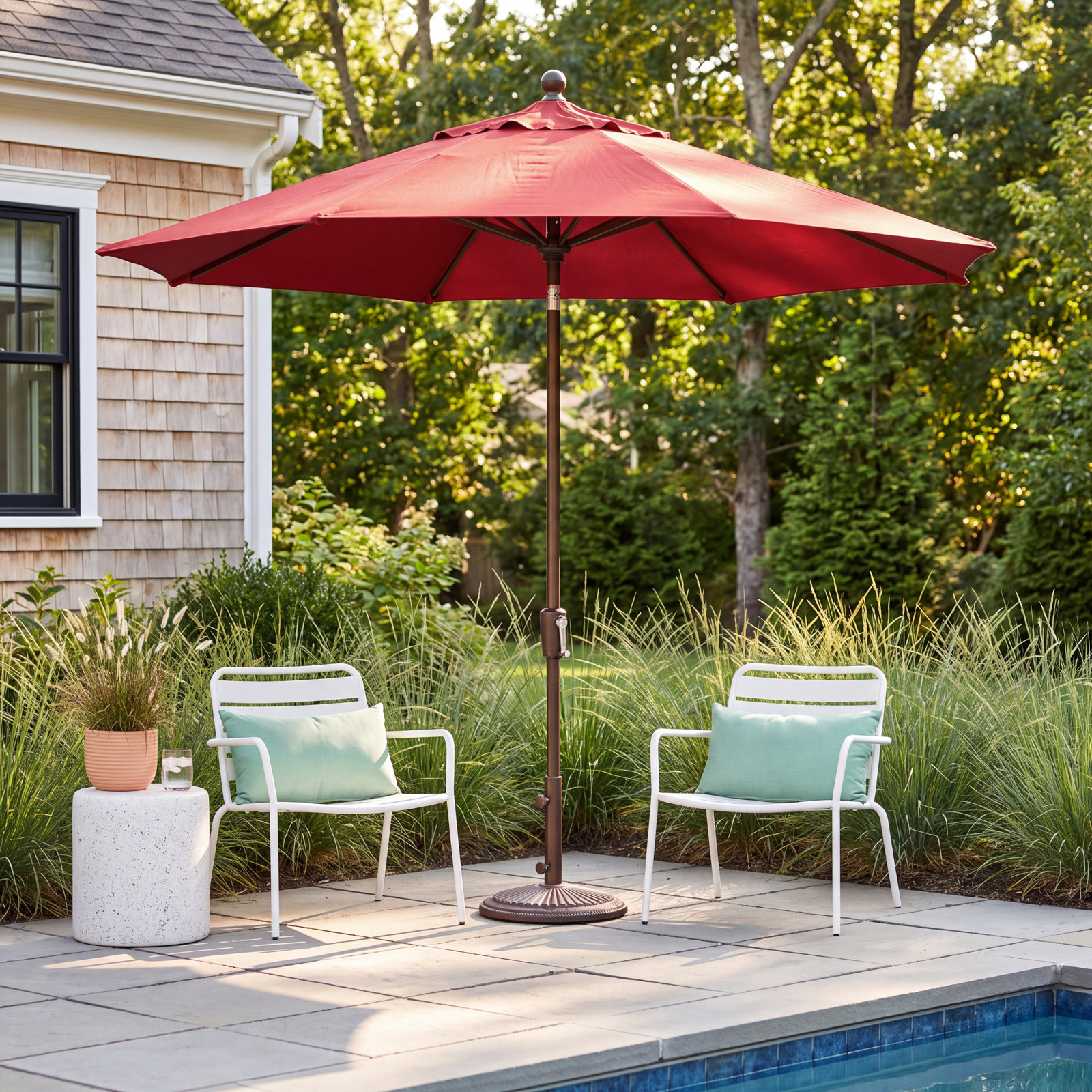 Canela 9' Market Umbrella, Bronze, Really Red