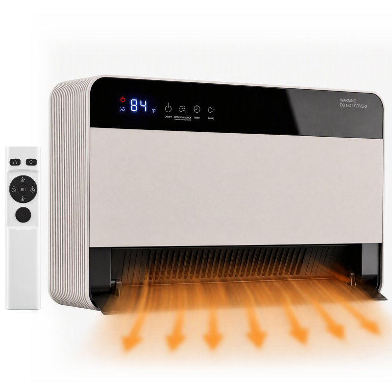 Chaufferette murale 1500W avec balayage oscillant, écran tactile et télécommande, Gris clair