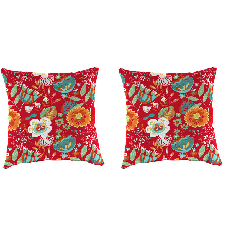 Sunbrella Outdoor Throw Pillow, Red/Green/Orange/Floral