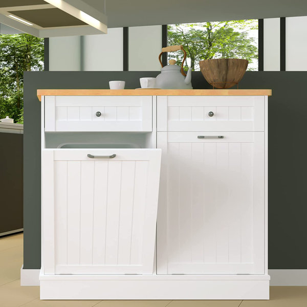 HUTWIFE Double Tilt Out Trash Cabinet with Hideaway Drawer, Free Standing  Laundry Hamper Kitchen Trash Can Holder Trash Bin Cabinet 