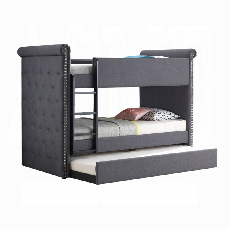 Biebel Kids Twin Bunk Bed with Trundle, Gray