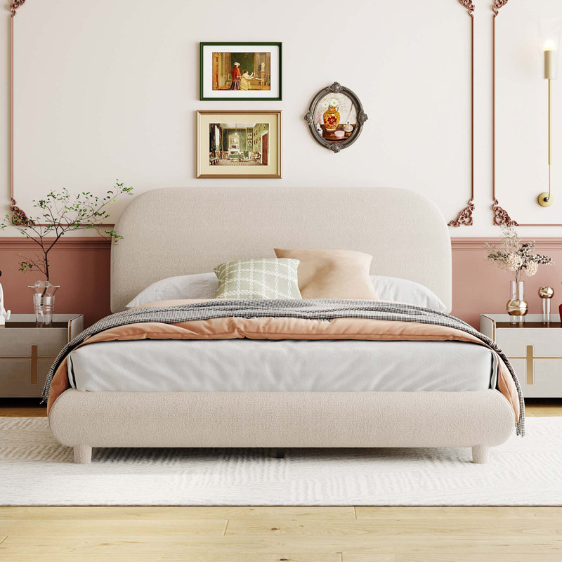 Lit plateforme en tissu d'ameublement Teddy, Beige, Double