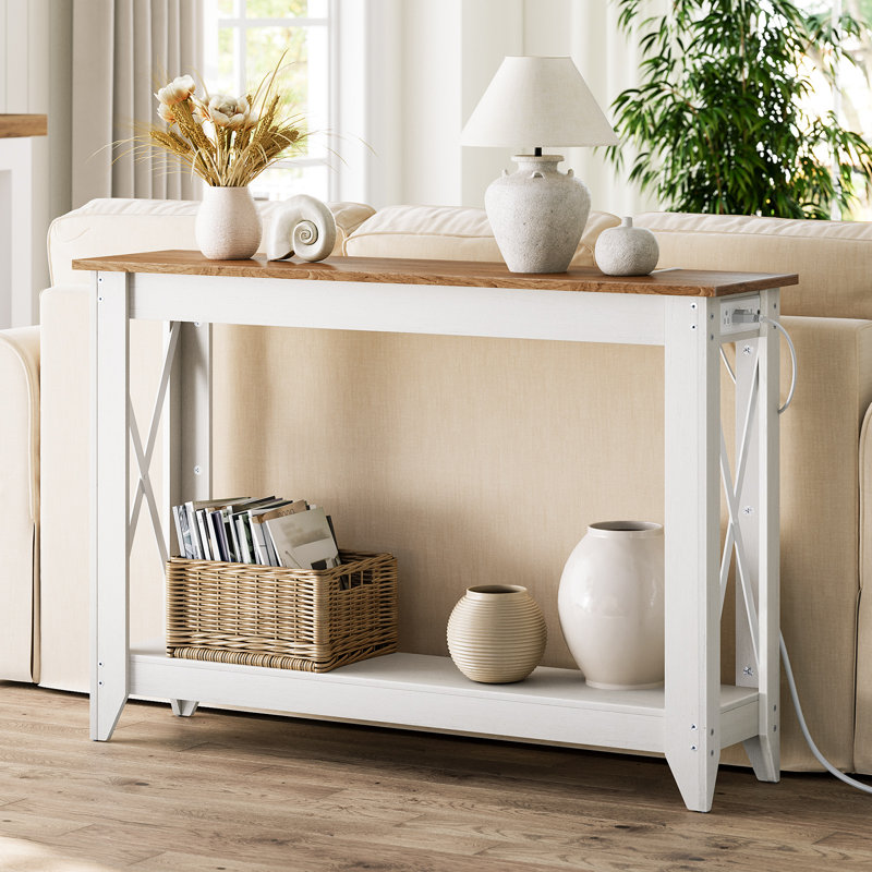 Samha 47.2'' Console Table with Charging Station, Brown, White