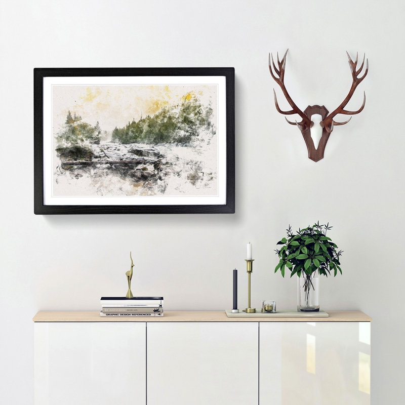 Mountain Stream View - Framed Print, 62cm H x 87cm W x 2cm D, Black Framed