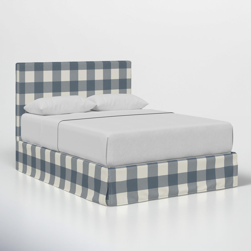 Lit tapissier Verona, Guingan chambray, Grand lit