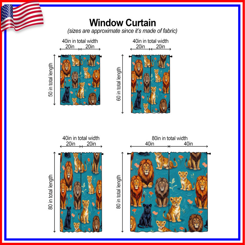 Rideaux obscurcissant et obscurcissant Lions And Panthers, 80in x 52in - 2 panels, Room Darkening