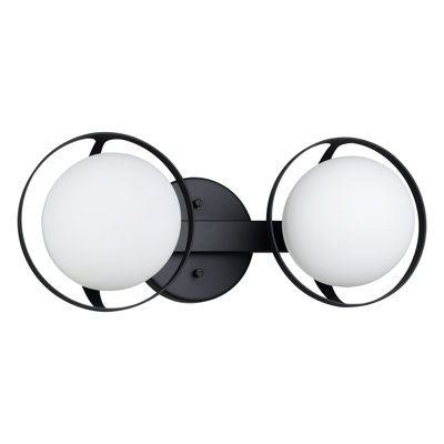 Éclairage pour meuble-lavabo noir mat 2 lumières 16 pouces avec abat-jour en verre opale gravé Scottsburg