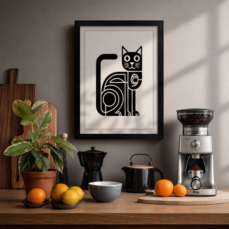 Cat Geometric - Print, A1 - 84.1 x 59.4 cm, Black