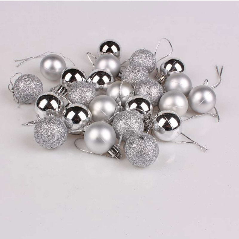 Ensemble de 24 boules de Noël décoratives avec mini boules suspendues incassables et scintillantes, Argent argent