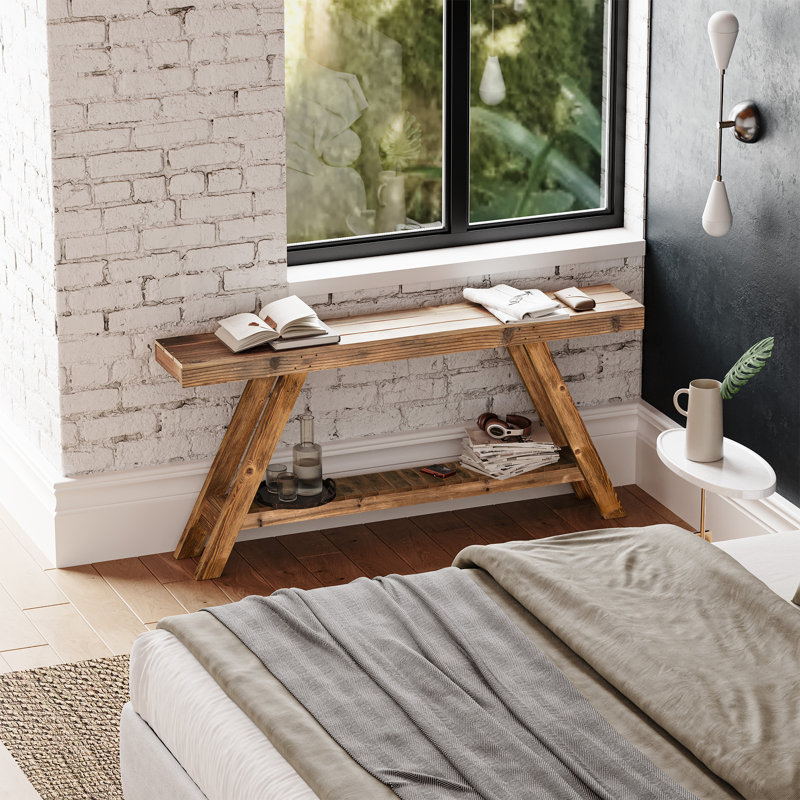 60" Naturally Weathered Reclaimed Solid Wood Console Table, Brown