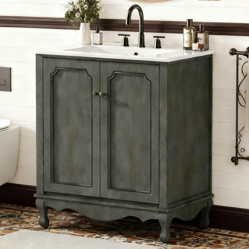 Meuble-lavabo simple 30 po avec lavabo, Bleu vert antique