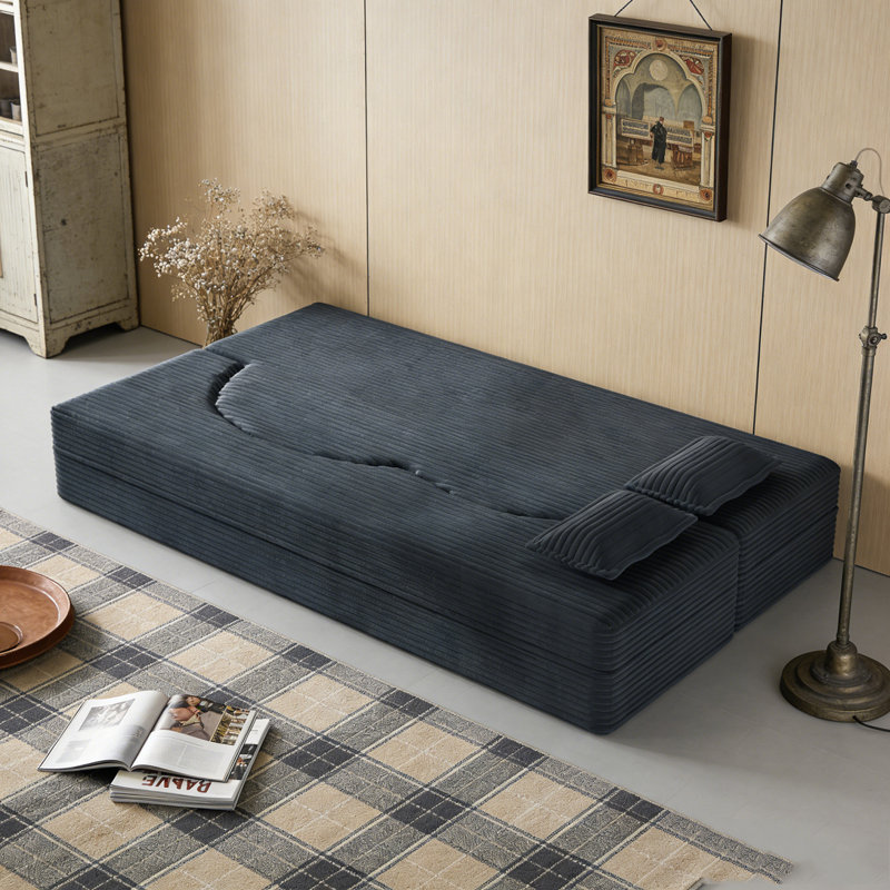 Modern Floor Sofa with 2 Pillows, Corduroy, DARK GREY