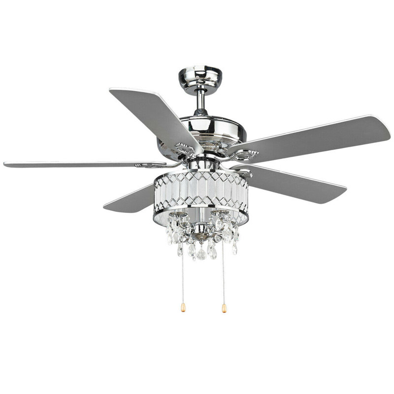 Ventilateur de plafond 52 pales en cristal 52 po avec chaîne de traction et ensemble d'éclairage inclus Madrigal, Argent