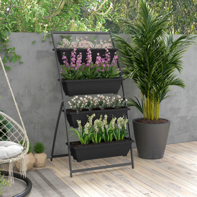 4 Tier Vertical Garden Planter - Black Elevated For Veggies, Flowers & Herbs Self Draining, Wonderful Multiple Indoor Outdoor Spaces From Option