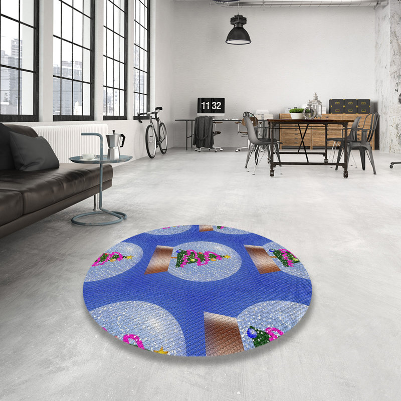 Tapis de zone bleue à motifs, Rond 3 pi