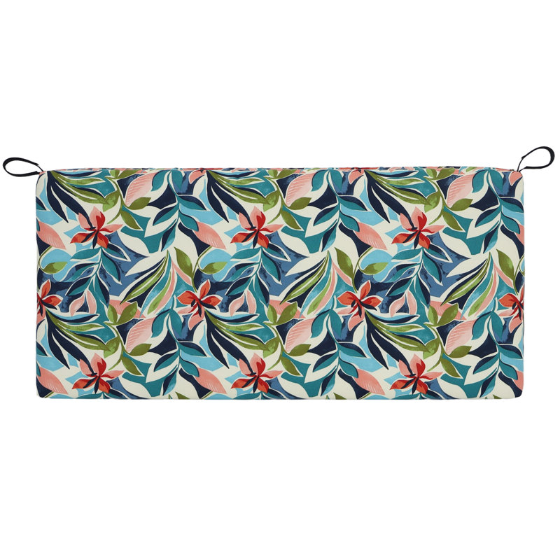 Outdoor 3'' Bench Seat Cushion, 42" W x 19" D, Ivory/Blue Floral
