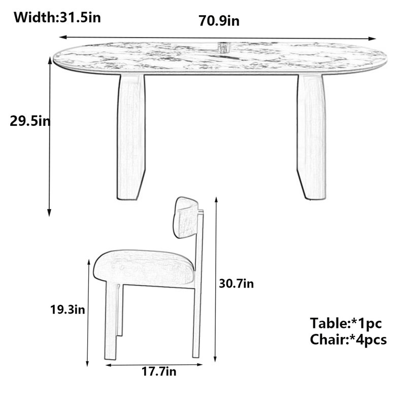 Table de salle à manger French Vintage, H 29,5 po x L 70,9 po x l 31,5 po