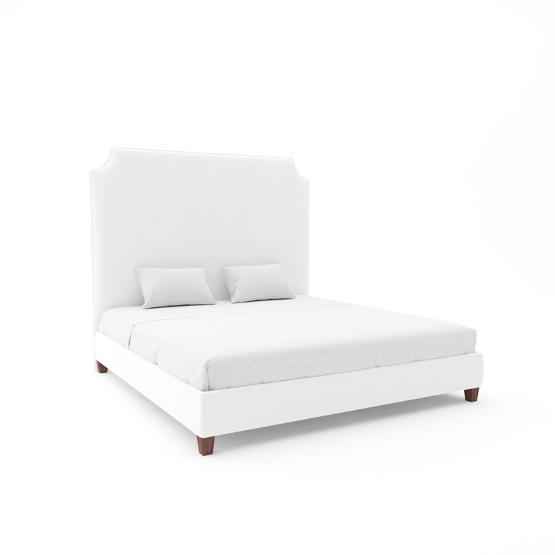 Caldwell Custom Upholstered Bed with 9" Rails, Weathered, Posh Life Performance Velvet Frost White, King