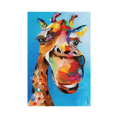 Funny Giraffe On Blue 1 Piece Wall Art on Canvas