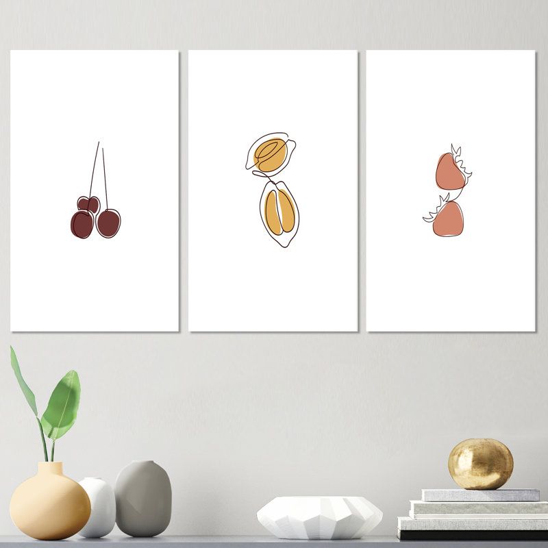 «Fruits In Pastel Colors I», ensemble de 3 peintures sur toile tendue, H 20 po x l 36 po