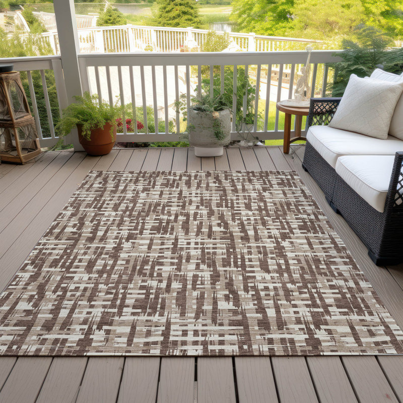 Tapis intérieur / extérieur brun Ayani , 10 pi x 14 pi