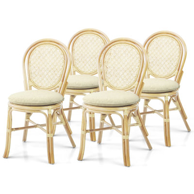 Chaise d'appoint Darle Denver Dining en rotin naturel tressé à la main avec coussin crème