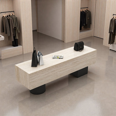Table de présentation moderne avec îlot géométrique
