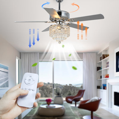 Trogdon 52" 5 - Blade Luxury Crystal Chandelier Ceiling Fan with 3 Lights and Remote