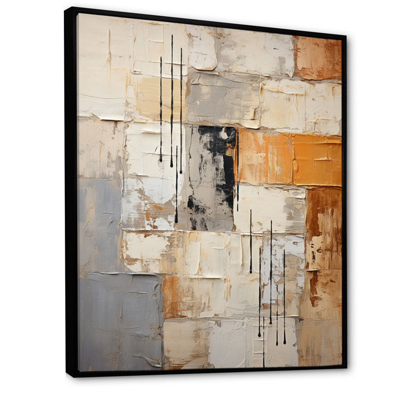 Abstraction I - abstrait, collage, art mural, Cadre flottant noir, H 32 po x l 16 po x P 1 po