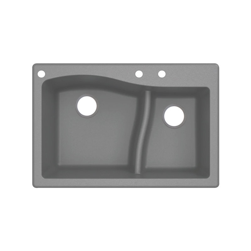 Aversa 33'' L Double Bowl Granite Kitchen Sink, Gray, 3-BAC Hole