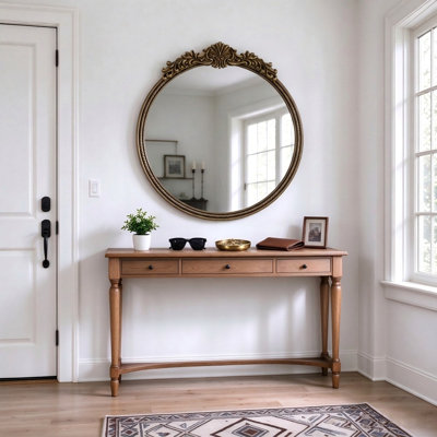 Miroir mural vintage orné 30"/32"/37"/73", cadre en métal doré antique, miroir de salle de bain à poser, rond/arche, pleine longueur/mur