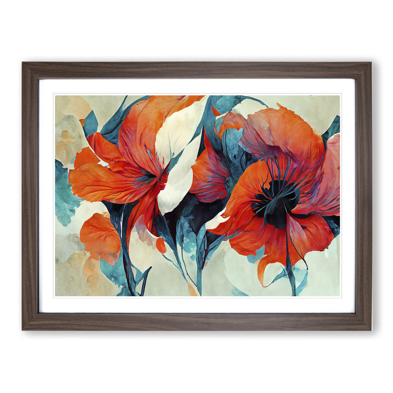 Floral - Single Picture Frame Print, 46cm H x 64cm W x 2cm D, Walnut