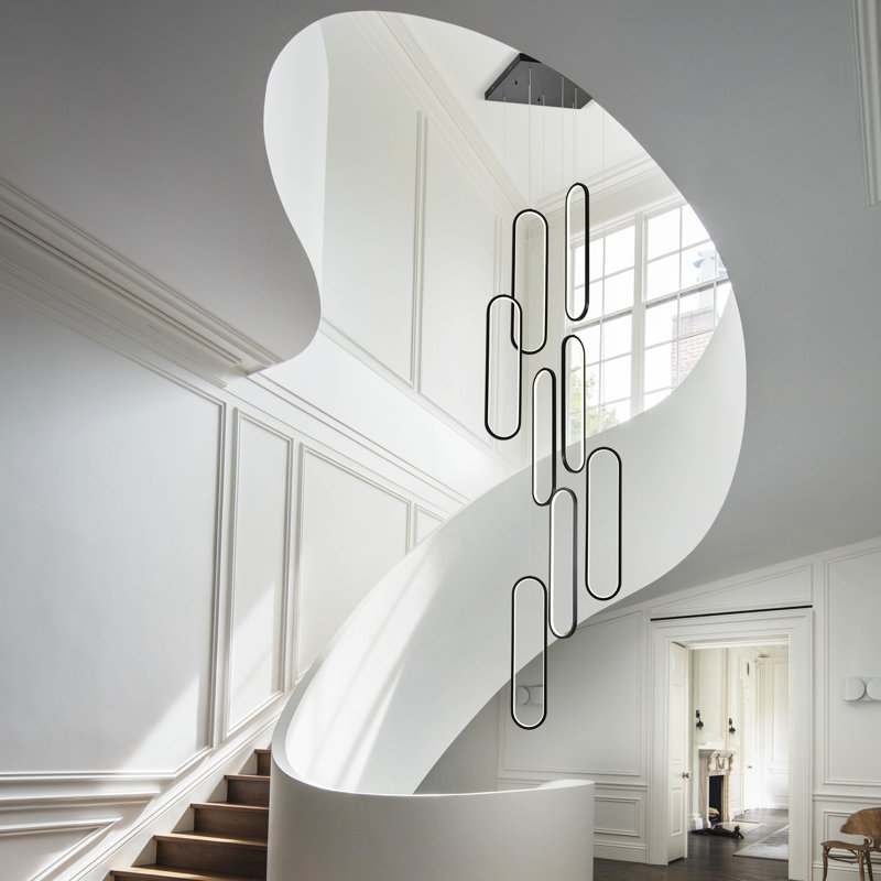  Keysha 8 - Light Unique Chandelier Large Long Cluster Pendant for Stairs Hallway with Remote Control