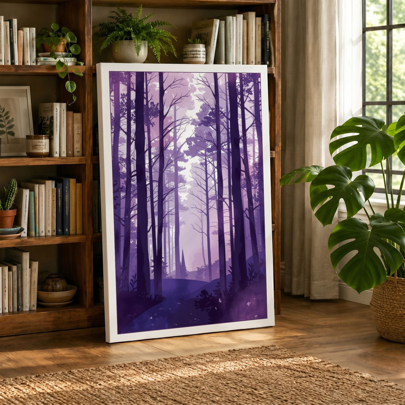 Path Through Misty Woods Scandinavian - Wrapped Canvas, 24x16 - 61.0 x 40.6 cm, Sage Border