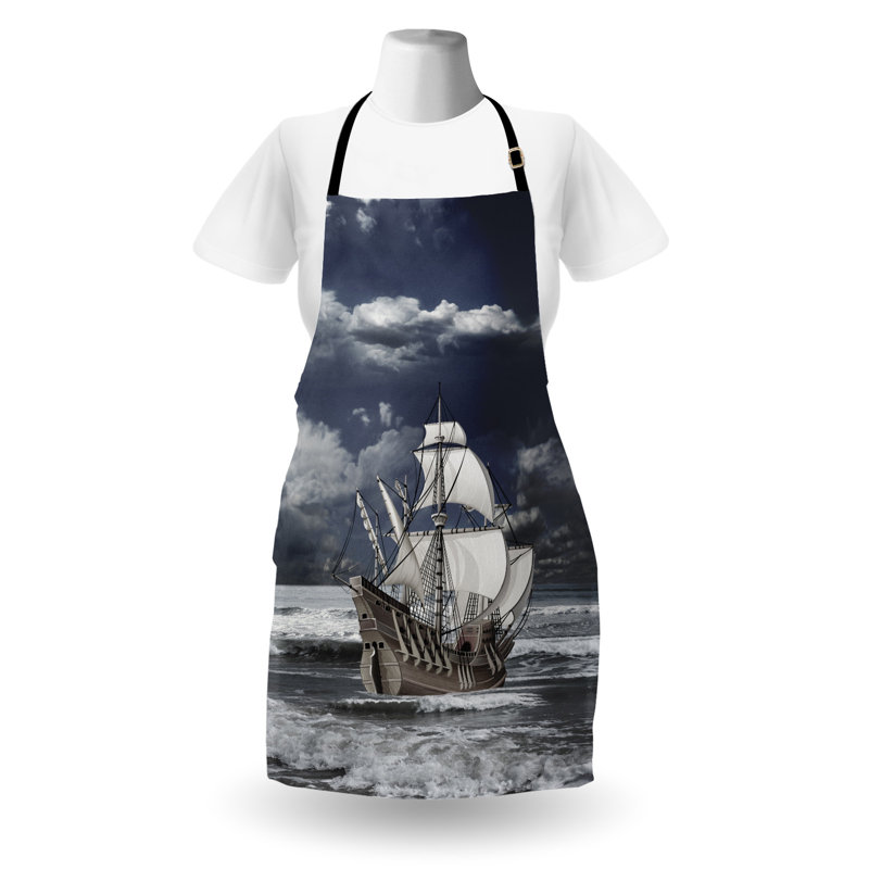 Tablier gris East Urban Home unisexe, bateau de pirates des Caraïbes, taille adulte, bleu gris, gris pâle