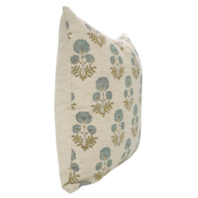 Fabdivine Handmade Floral Rishi Block Print Linen Pillow Cover Artisan Home Décor- 20X20 Inch