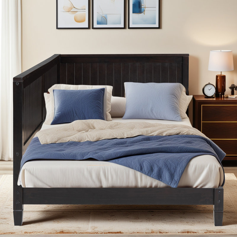  Twin Size Wood Daybed/Sofa Bed, with Wood Slats, Espresso, Espresso, Twin