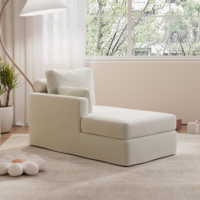 59.8" Length Slipcovered Upholstered Chaise Lounge, Left Hand Facing, Ivory